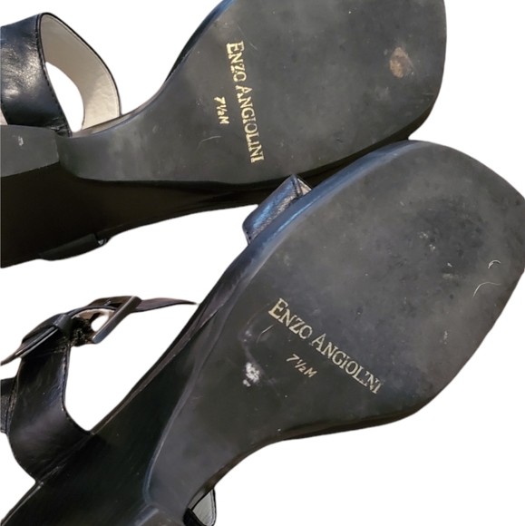 Enzo Angioline Black Leather Stacked Heels 7.5 - Picture 5 of 5